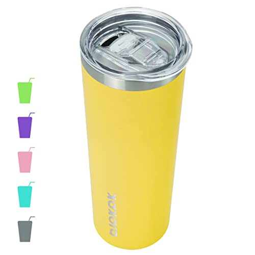 BJPKPK Yellow Skinny Stainless Steel Tumblers 20 oz Vacuum Insulated Reusable Tall Coffee Travel Tumbler Cup with Lid