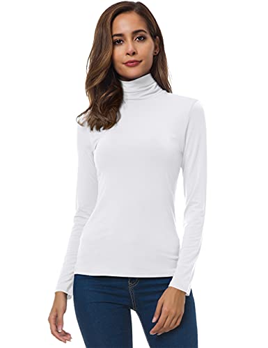 VOBCTY White Turtleneck for Women Long Sleeve Lightweight Slim Base Layer Shirt White Small