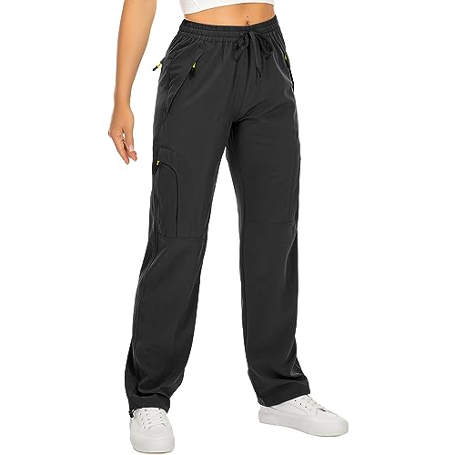 Women's Hiking Pants Quick Dry UPF 50 Travel Golf Pants lightweight Camping Work Cargo Pants Zipper Pockets,6608,Black,L