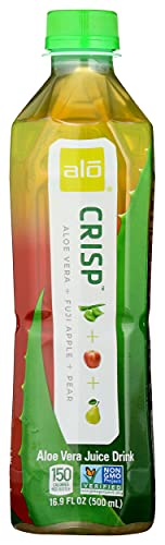 Alo Crisp Aloe Vera Juice | Plant-Based Drink with Aloe Vera Pulp, Apple + Pear Juice | Aloin Free, Non GMO |16.9 FL OZ (500mL) Bottles | Pack of 12