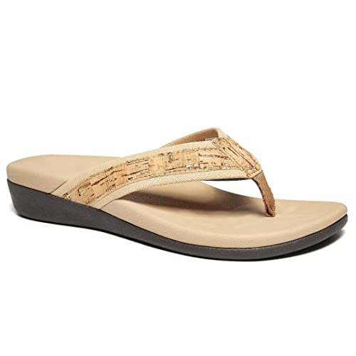 MEGNYA Diabetic Supportive Flip Flops for Women, Best Orthotic Sandals for Flat Feet/High Arch, Athletic Thong Style Sandals for Outdoor Activities Khaki Size 9