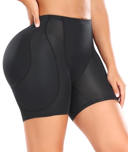 POP CLOSETS Women Hip Padded Booty Lifter Shapewear Thicker Enhancer Removable 4 Pads Control Panty for Bigger Butt, Black, L