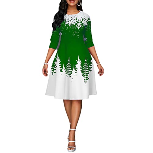 Disimlarl Women Sleeve A-Line Party Dress Holiday Print Dress Ladies Elegant Mid-Calf Dresses style5 M