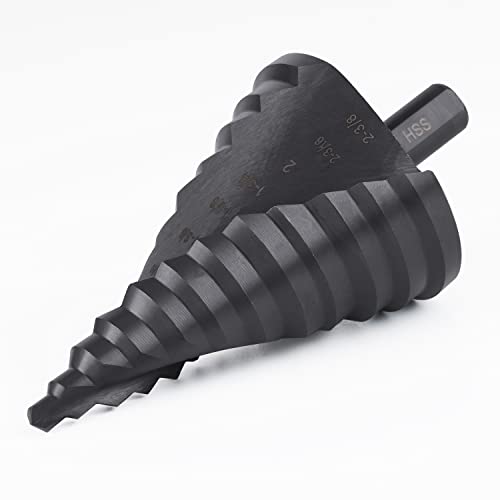 Lichamp Jumbo 2-3/8' Unibit Step Drill Bit for Metal, Extra Large Drill Stepper Bit for Hard Metal Heavy Duty, 12 Sizes from 1/4' to 2-3/8', Spiral Grooved, C5BK