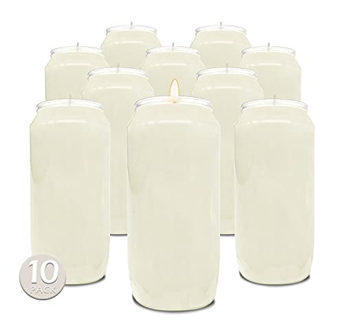 Hyoola 7 Day White Prayer Candles, 10 Pack - 6' Tall Pillar Candles for Religious, Memorial, Party Decor, Vigil and Emergency Use - Vegetable Oil Wax in Plastic Jar Container