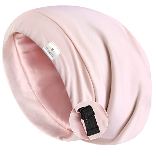 YANIBEST Silk Satin Bonnet Hair Wrap for Sleeping - Adjustable Stay on Silk Lined Slouchy Beanie Hat for Curly Hair and Braids Pink