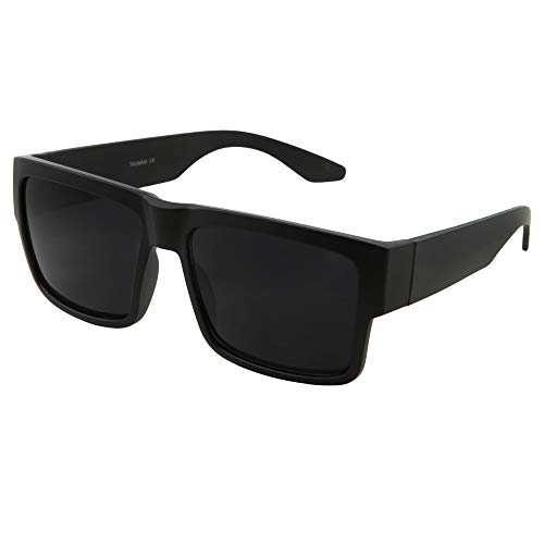 grinderPUNCH Square Black Super Dark Sunglasses | Men Women | Stylish Modern Model Gangster (Matte Black)