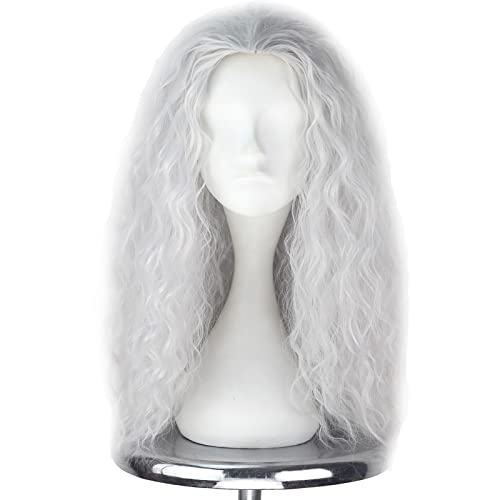 iCos Old Lady Wig Long Curly Fluffy Dirty Silver Grey Witch Hair Wig Grandma Wig Halloween Costume Movie Cosplay Punk Wig Adult Men Women Wig