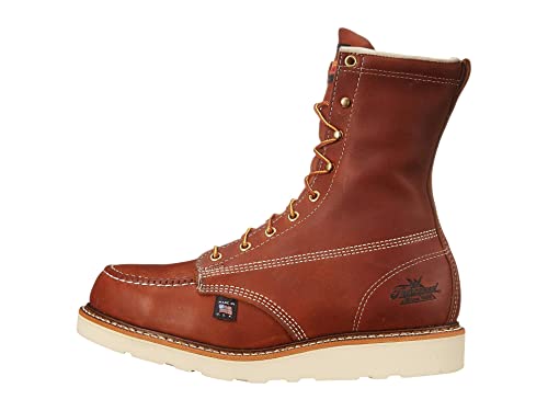 Thorogood American Heritage 8” Steel Toe Work Boots for Men - Full-Grain Leather with Moc Toe, Slip-Resistant Wedge Outsole, and Comfort Insole; EH Rated, Tobacco oil-tanned - 12 2E US