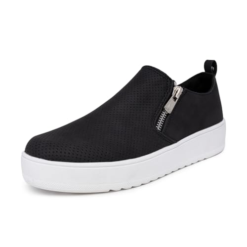 Nautica Women's Zipper Slip-On Oxford Sneakers, Flat Low-Top Fashion Sneakers for Casual Walking - Comfy and Stylish-Hacienda-Black-6