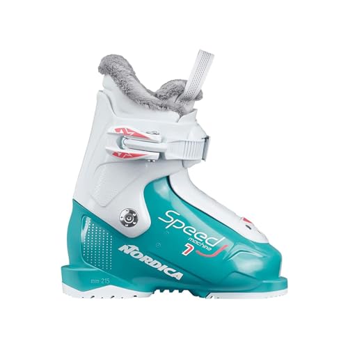 NORDICA Junior Speedmachine J 1 Ski Boots | Warm Comfortable Durable Lightweight Insulated Downhill Ski Boots for Children, LightBlue/White/Pink, Size: 15.5