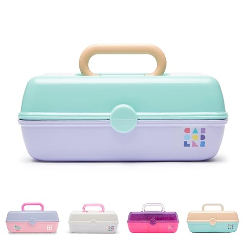 Caboodles Pretty in Petite Makeup Box, Two-Tone Seafoam on Lavender, Hard Plastic Organizer Box, 2 Swivel Trays, Fashion Mirror, Secure Latch for Safe Travel