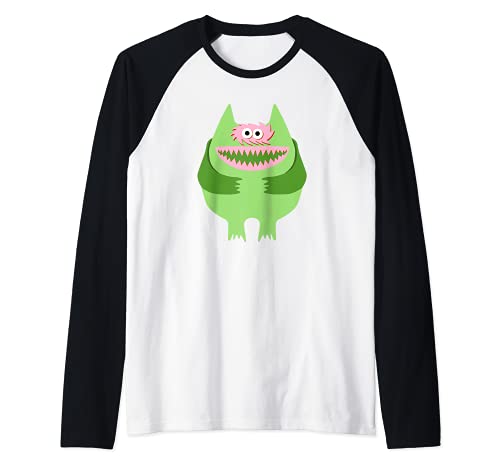 Green Nauga Stuffed Animal Cute Monster Throwback Raglan Baseball Tee