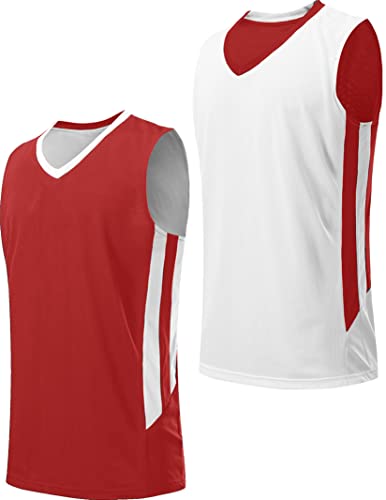 Youth Boys Reversible Mesh Performance Athletic Basketball Jerseys Blank Team Uniforms for Sports Scrimmage (1 Piece) (Red/Wht, Youth Medium)