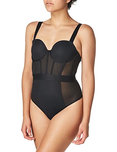 DKNY Women's Sheers Strapless Bodysuit, Black, 34DD