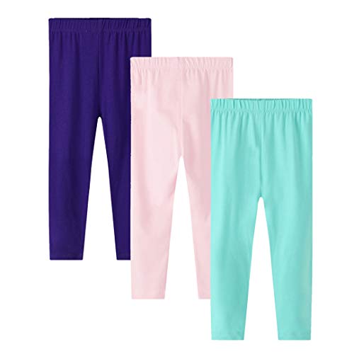 Girls Leggings 3-Pack Set Cotton Casual Solid Stretch Tights Pants Size 8