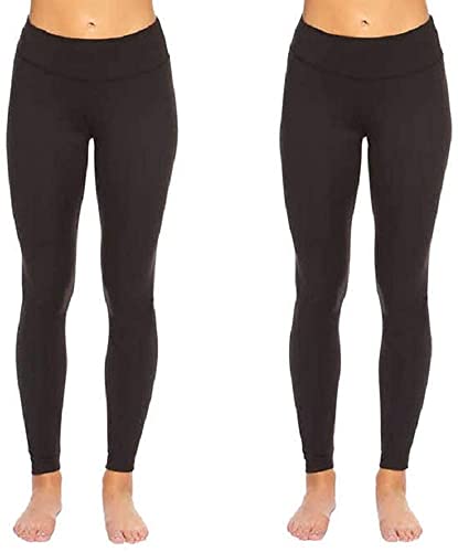 Felina Sueded Athleisure Performance Legging (2-Pack) Womens Leggings w/Slimming Waist Band Style: C3690RT (Small, Black)