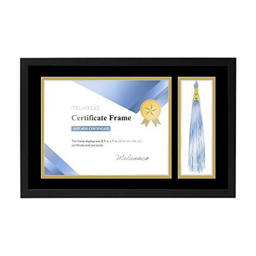Melannco 18.8x12.1 Inch Black Wood Diploma Frame With Tassel Holder- Frame Displays One 8.5x11 Inch Certificate and One Tassel