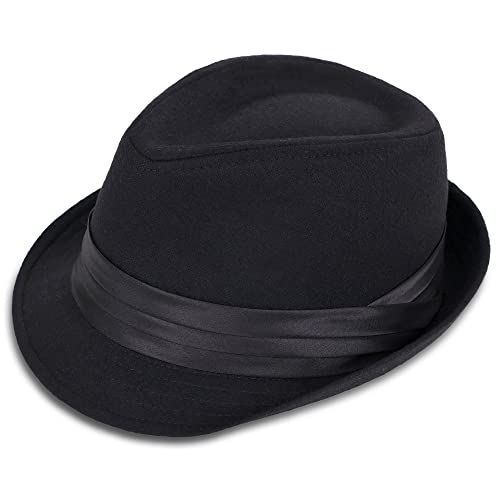 Simplicity Fedora Hats for Men Unisex Short Brim Fedora for Men Structured Gangster Trilby Felt Black Fedora Hat for Women, Black