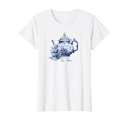Japanese Tea Pot Cups in Blue Willow for Cottagecore Girls T-Shirt