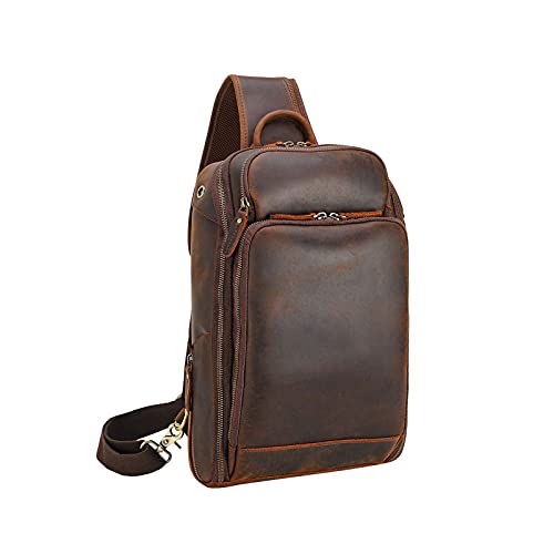 Polare Modern Style Sling Shoulder Bag Men’s Travel/Hiking Daypack with Full Grain Italian Leather and YKK Zippers