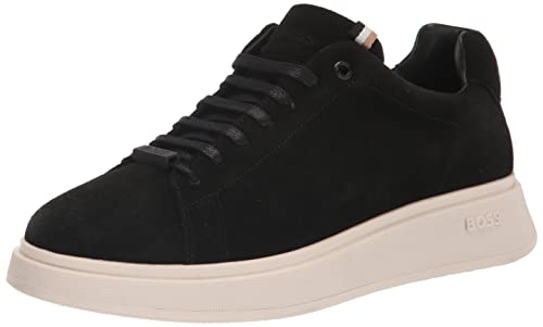 BOSS Men's Suede Sneakers with Rubber Sole, Galaxy Black, 10