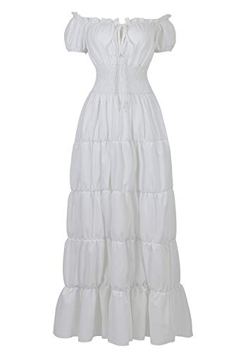 Renaissance Costume Women Medieval Chemise Dress Peasant Tops Irish Under Dress White-S