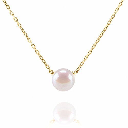 PAVOI Womens Handpicked AAA+ Freshwater Cultured Single Pearl- Yellow-Gold-Plated-Silver Necklace with Pendant