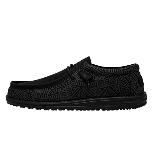 Hey Dude Men's Wally Stretch Total Black Size 8 | Men’s Shoes | Men's Lace Up Loafers | Comfortable & Light-Weight