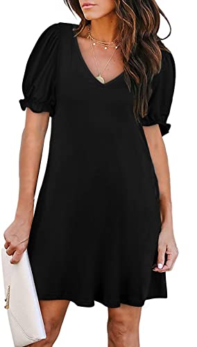 Aloodor Dresses for Women 2024 V Neck Puff Sleeve Cocktail Dress Sexy Black XL