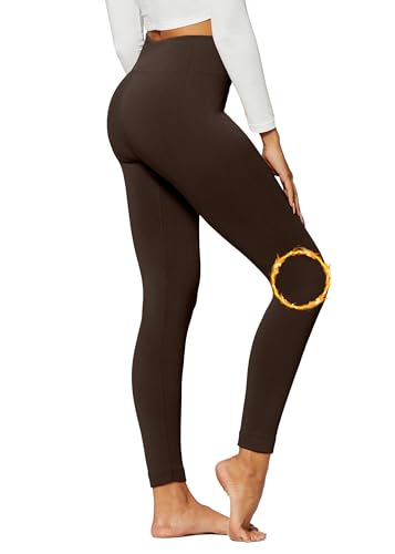 Conceited Premium Fleece Lined High Waisted Winter Warm Leggings for Women - 20+ Colors, Regular & Plus Size - Brown - Small - Medium