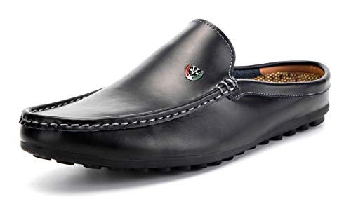 Eastcolor Men's Slides Slip-on Leather Slipper Loafer Comfort Mules Black Size 7.5 005-1-Hei-40