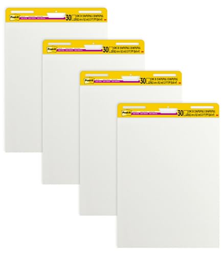 Post-it Super Sticky Easel Pad, 25 in x 30 in, White, 30 Sheets/Pad, 4 Pads/Pack, Great for Virtual Teachers and Students (559 VAD 4PK)
