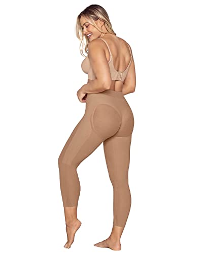 Leonisa Invisible Tummy Control High Waisted Compression Leg Bodysuit Shapewear Capri for Women Beige