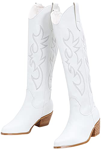 Ouepiano Cowboy Boots for Women, Classic Stitching Embroidered Cowgirl Boots