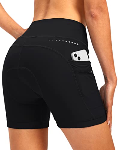 Women's 4D Padded Bike Shorts Padding Riding Underwear Cycling Bicycle Road Mountain Biking Cycle Shorts for Women with Zipper Pockets(Black,M)