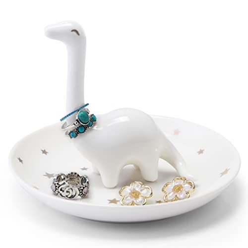 PUDDING CABIN White Dinosaur Ring Holder - Birthday Gifts for Women Unique Jewelry Dish Tray for Rings Earrings Bracelets Organizer - Cute Gifts for Women Girls Her Birthday Christmas Wedding Gifts
