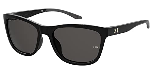 Under Armour Women's UA Play Up Square Sunglasses Polarized, Shiny Black, 55mm, 17mm