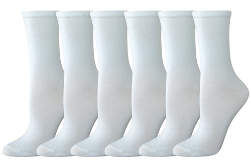 Amazon Essentials Women's Casual Crew Socks, 6 Pairs, White, 6-9