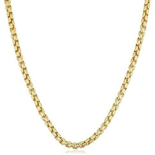The Diamond Deal 14k REAL Yellow or White SOLID Gold 3.4mm Shiny Round-Box Chain Necklace for Pendants and Charms with Lobster Claw Clasp (for Men, Women or unisex Jewelry) (16' 18' 20' or 24 inch)