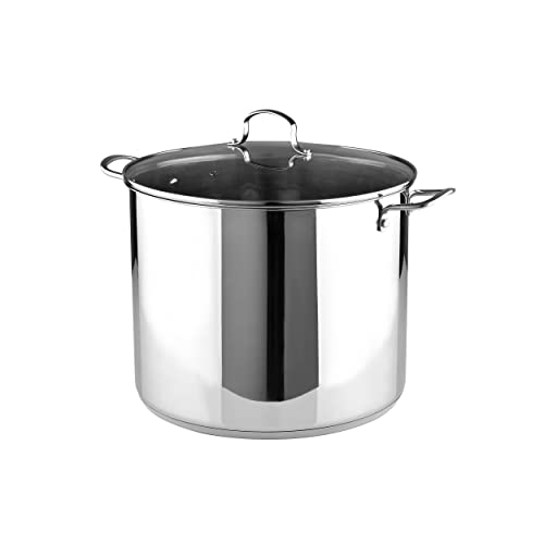 Bergner - Essentials - Stainless Steel Stock Pot with Vented Tempered Glass Lid - 12 Quart Pot for Big Batch Cooking - Induction Safe Cookware - Suitable for All Stove Types