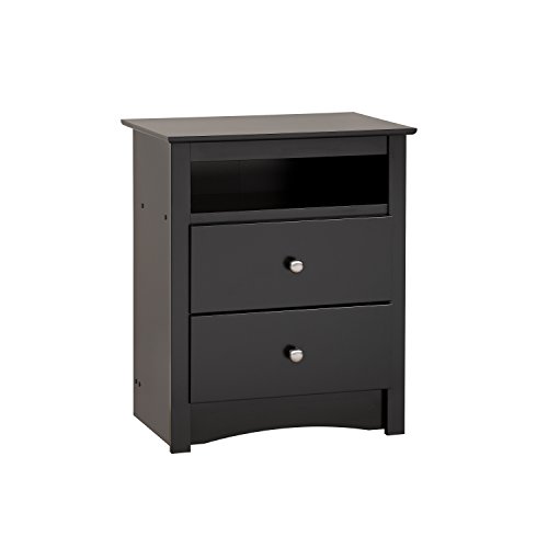 Prepac's Fremont 2 Drawer Nightstand: Elegant Bedroom Furniture, Bedside Table with Open Shelf, 23.25'W x 16'D x 28'H, Black - BDC-2428
