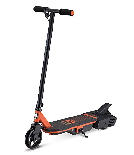 Mongoose React E2 Electric Kids Scooter, Boys & Girls Ages 8+, Max Rider Weight Up to 120lbs, Top Speed of 10MPH, Kickstand, Aluminum Handlebars and Frame, Foot Brake, Belt-Drive Motor, Orange/Black