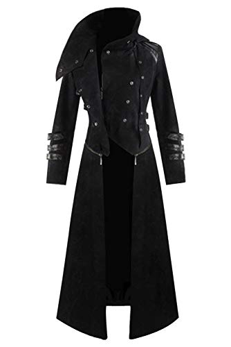 Dark Paradise Mens Steampunk Victorian Coat Tailcoat Jacket Halloween Long Gothic Vintage Costume, Black, Large