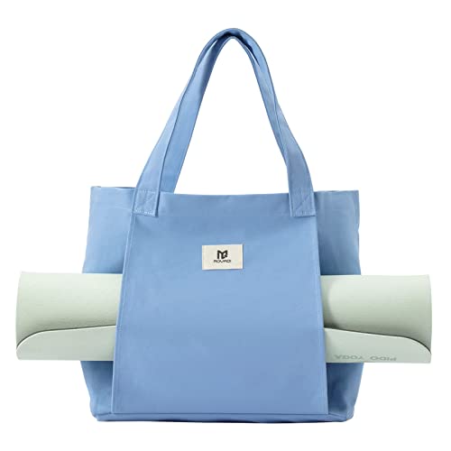 Moyaqi Canvas Tote Bag with Yoga Mat Carrier Pocket Carryall Shoulder Bag for Office, Workout, Pilates, Travel, Beach and Gym
