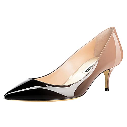 JOY IN LOVE Women's Shoes Low Heels Pointy Toe Kitten Heel Daily Pumps Nude Black 10 US