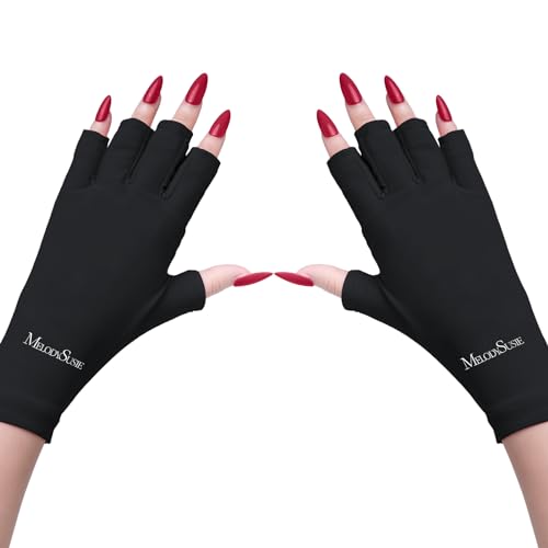 MelodySusie UV Gloves for Gel Nail Lamp, Professional UPF50+ UV Protection Gloves for Manicures, Art Skin Care Fingerless Glove for Women Men Protect Hands from Sun and Nail Dryer Harm (Black)