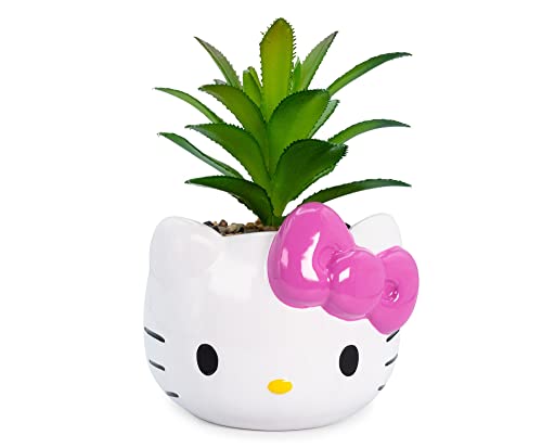 Silver Buffalo Sanrio Hello Kitty Face 3-Inch Ceramic Mini Planter with Artificial Succulent