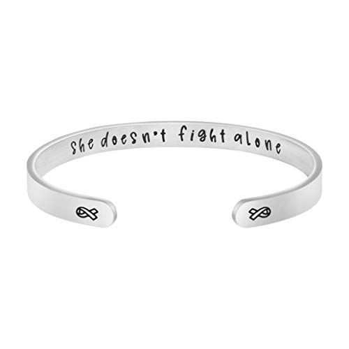JoycuFF Breast Cancer Survivor Gifts for Women Cancer Awareness Bracelet Warrior Mantra Cuff Bangle Inspirational Encouragement Jewelry