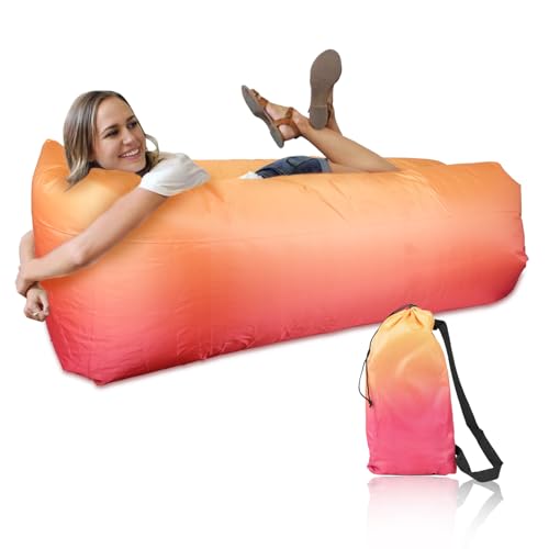 Inflatable Couch Air Sofa - Portable Gradient Color Inflatable Lounger for Camping, Hiking, Festival & Beach Accessories - Waterproof and Easy to Set Up Camping Essentials Beach Gear (Sunset)